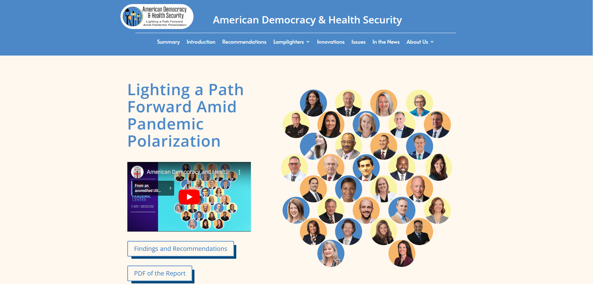 The homepage of the American Democracy & Health Security website at launch.