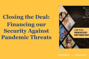 Slide with Cover for booklet and G20 Logo 'Closing the Deal: Financing Our Security Against Pandemic Threats public briefing'