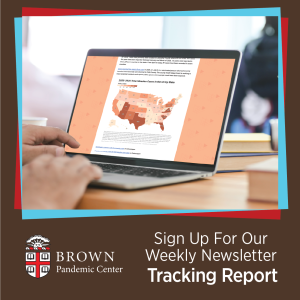 Promo image with hands on a laptop reviewing a newsletter 