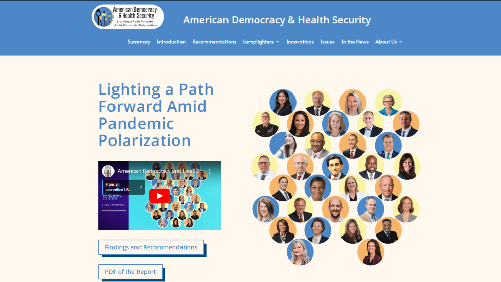 Homepage of the "American Democracy & Health Security" Initiative's website