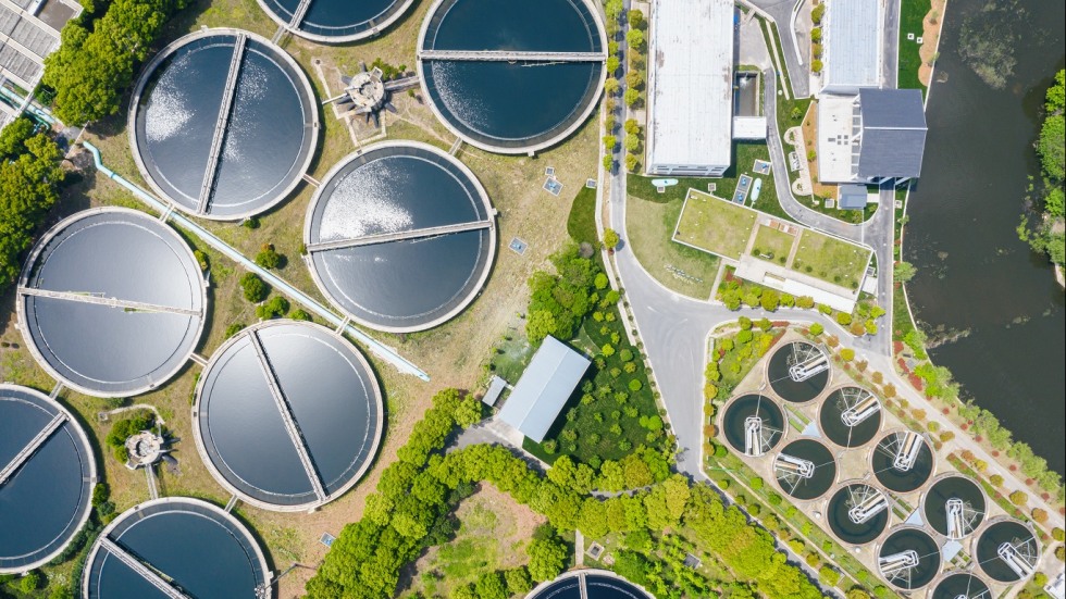 Birds eye view of a sewage treatment plant